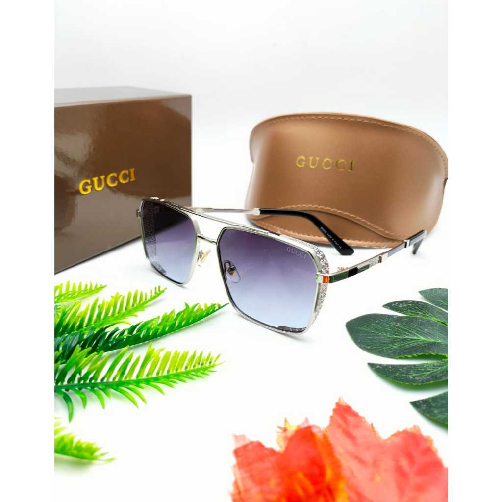 Fashion New Kacamata Pria/Wanita Gucci YX35051 Lensa Polarized Frame Silver Elegant Super Premium