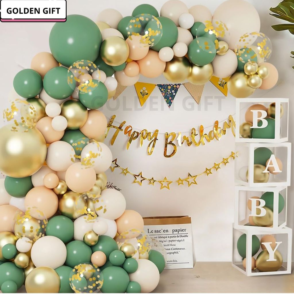 Set Dekorasi Garland Balon Kit Lengkungan Balon Hijau, Lengkungan Balon Hijau Retro dengan Balon Ema