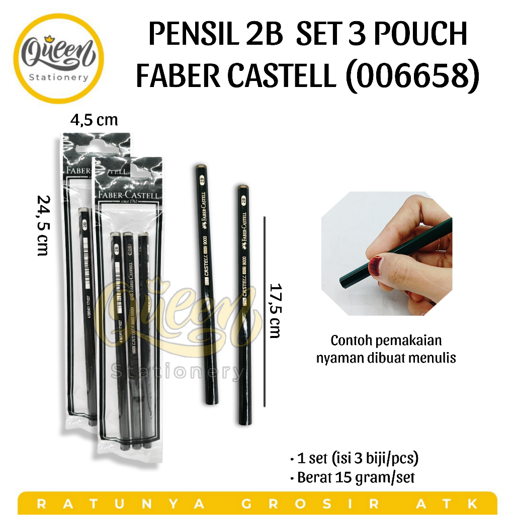 

1 POUCH (3 PCS) PENSIL 2B FABER CASTELL / PENSIL 2B / PENSIL SET 3 POUCH / PENSIL FABER CASTELL (006658)