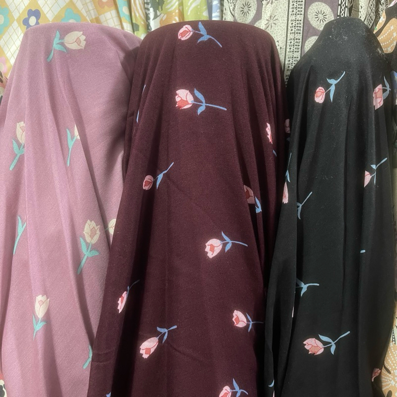 ( Motif Bunga Tulip ) Kain Katun Rayon Viscose Premium cocok untuk Mukena, Daster
