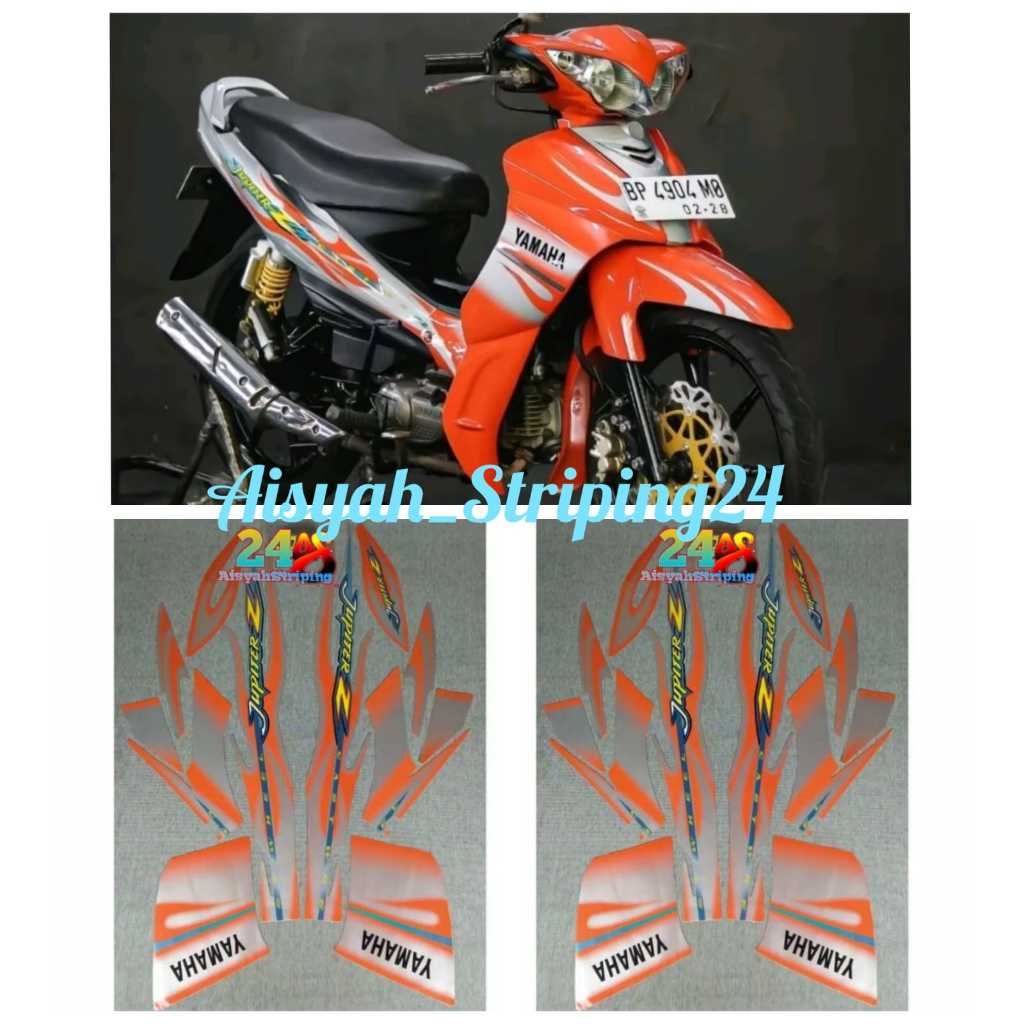 stiker striping lis body motor Yamaha Jupiter Z cw 2005 orange-silver