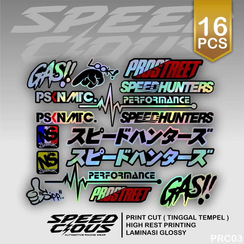 

16 PCS STIKER PACK RACING VINYL HOLOGRAM PELANGI PRINT CUT SPDPRC03