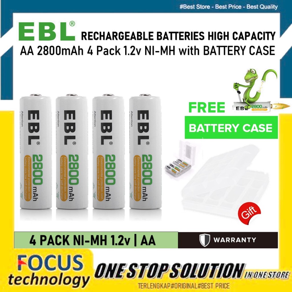 Battery AA 2800 mAh 4 Pack Baterai AA Rechargeable