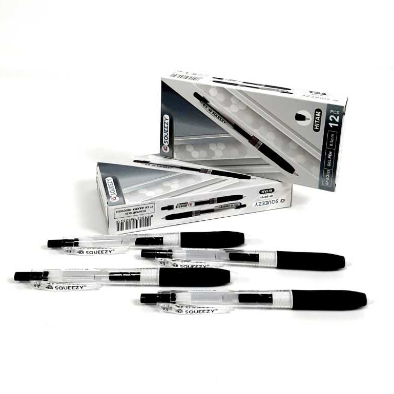 

Harga Grosir (1Dus/ 12kotak ) Pulpen Gel Cetek 0,5mm SQUEEZY GP-SQ703 Hitam