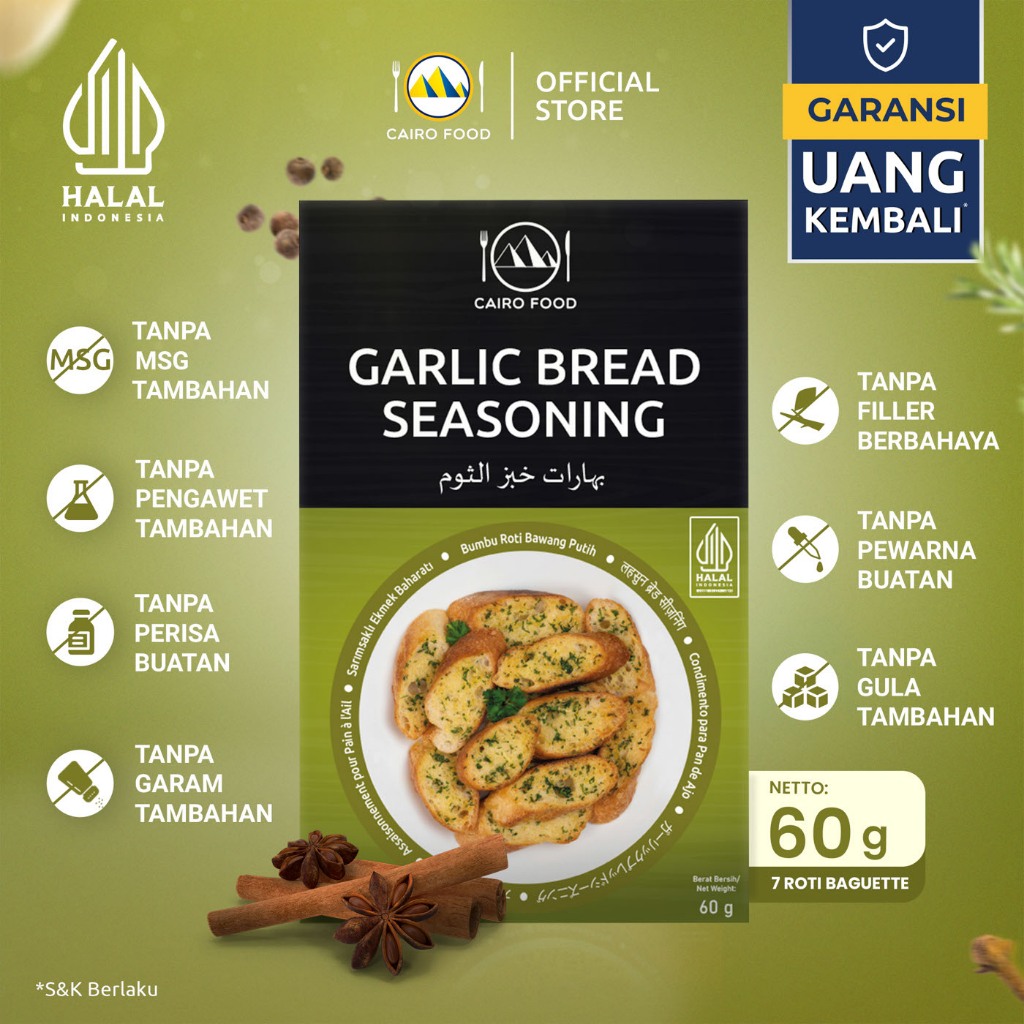 

Bumbu Garlic Bread Sehat – Tanpa MSG, 100% Rempah Murni | Cairo Food