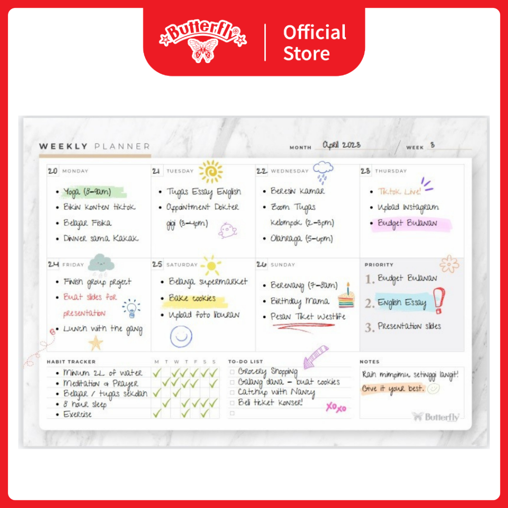 

Butterfly Weekly Planner - Buku Agenda Pengatur Jadwal