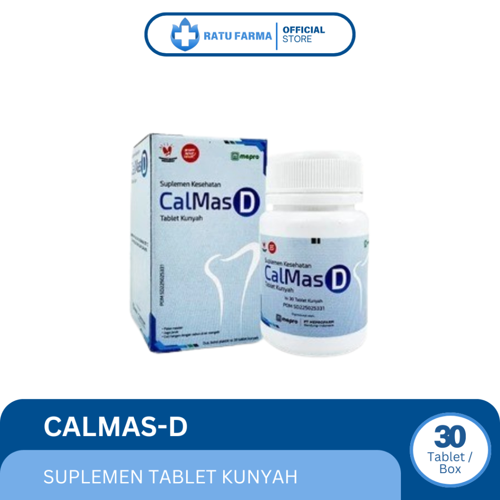 Calmas-D 30tablet kunyah | Kalsium-Magnesium-Vitamin D3 | untuk kesehatan tulang dan fungsi otot.