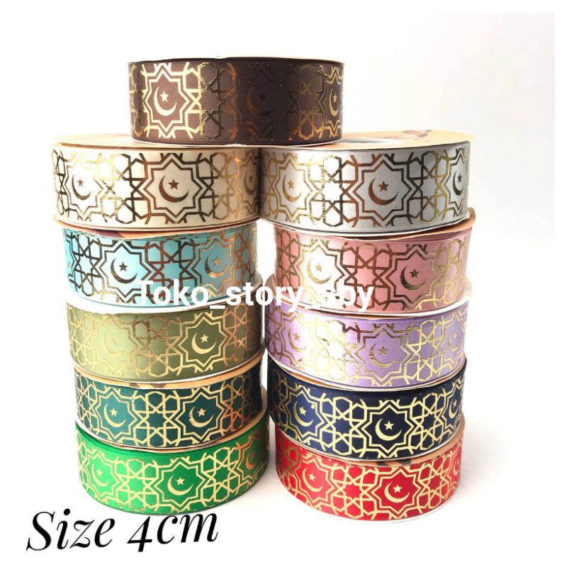 

1 YARD - PITA IDUL FITRI SINGLE SATIN SIZE 3.8CM PITA IDUL FITRI SABLOM EMAS TIMBUL PITA IED MUBARAK