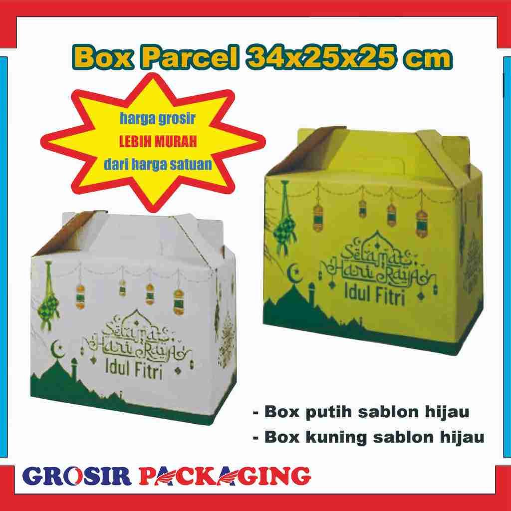 

(PAKET 100PCS) Box Parcel 34x25x25 Cm (Jinjing) Hijau Eid Mubarak / Kardus Bingkisan/Box Idul fitri