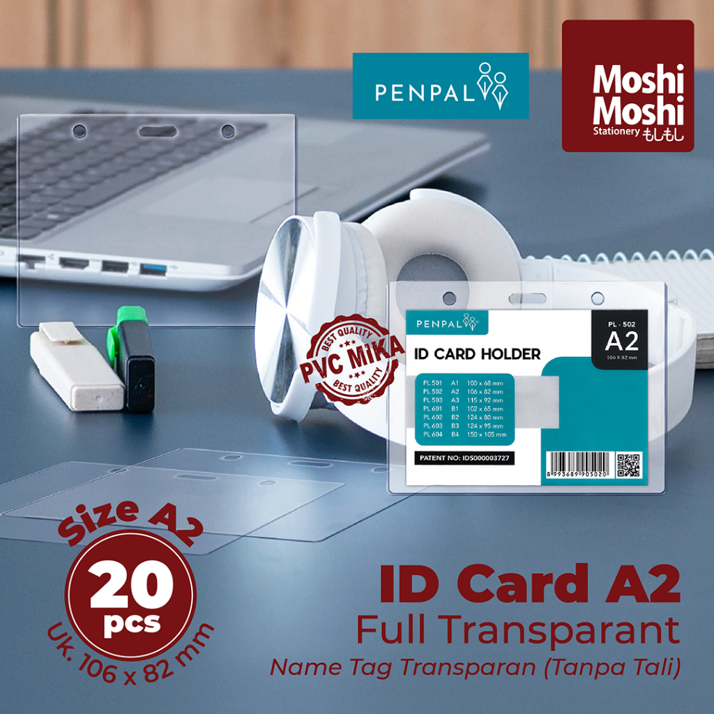 

20 PCS ID Card Holder A2 PVC Mika Transparan Tebal Name Tag Tanpa Tali