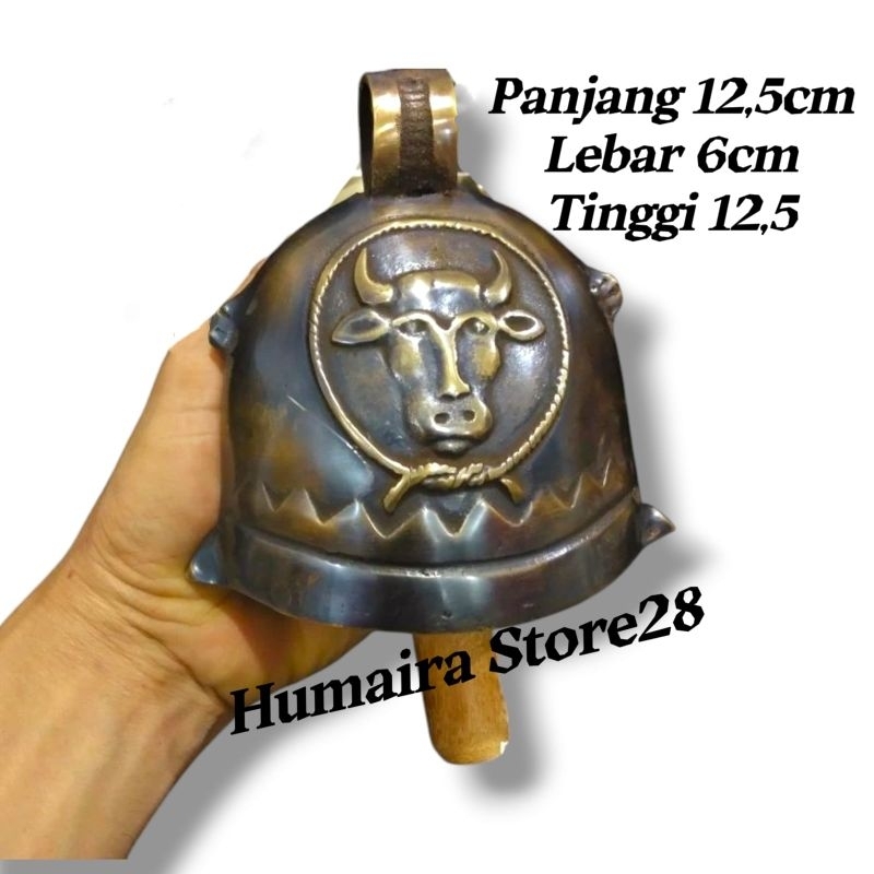 Kluntung Gentho Sapi Kuningan Asli Bandul Kayu Bel Lonceng Pagar Antik Brass