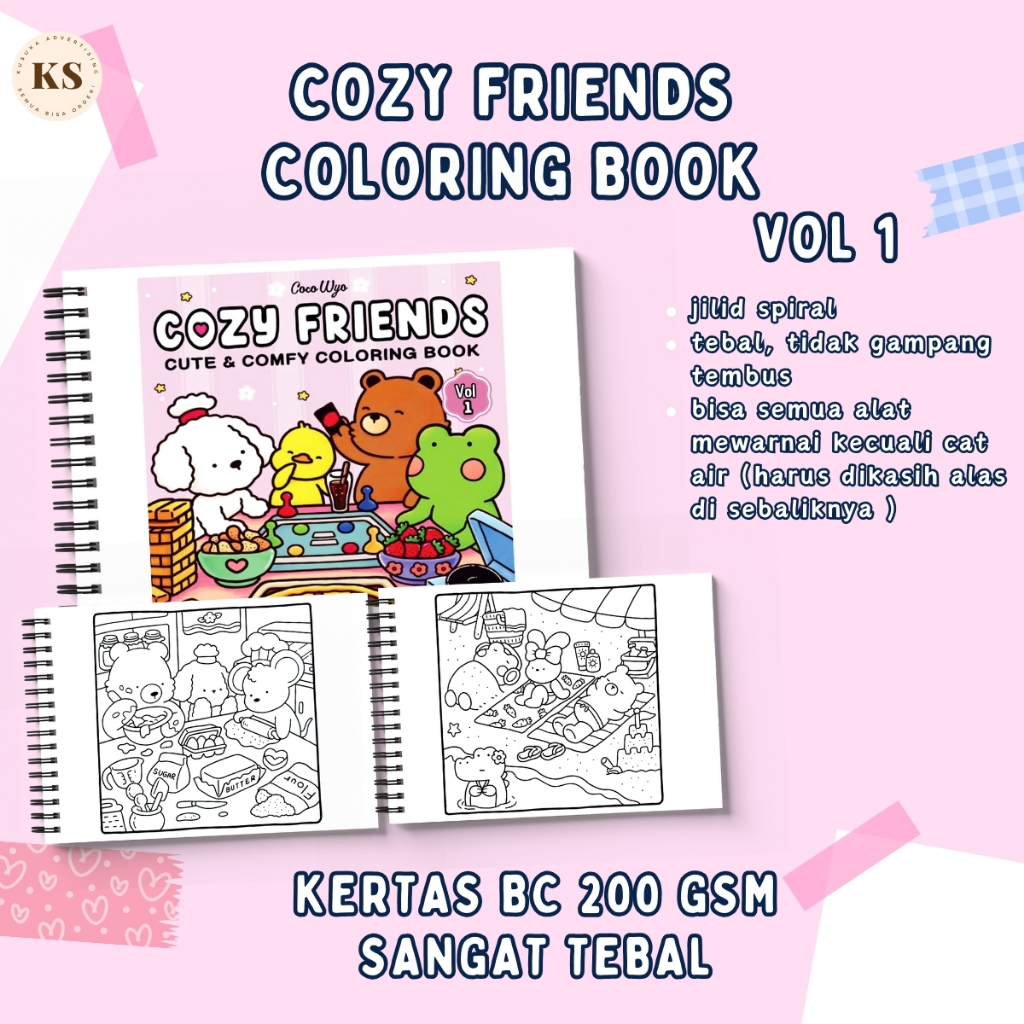 

COZY FRIENDS VOL 1 Coloring Book Cute & Comfy For Kids And Adults Coloring Buku Mewarnai Remaja Dewasa