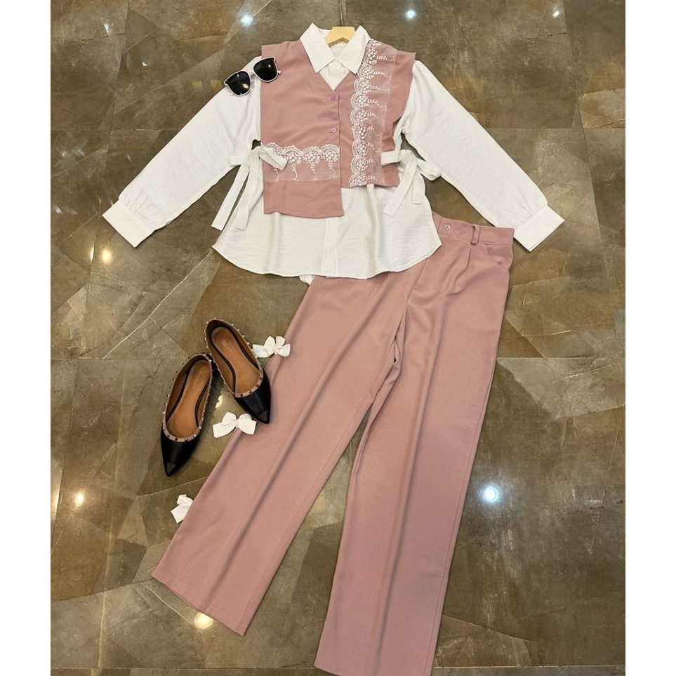 KODE K97K Vallina Outfit  Lanaya Set Muslim Setelan Celana Wanita Crinkle Premium Korean Style