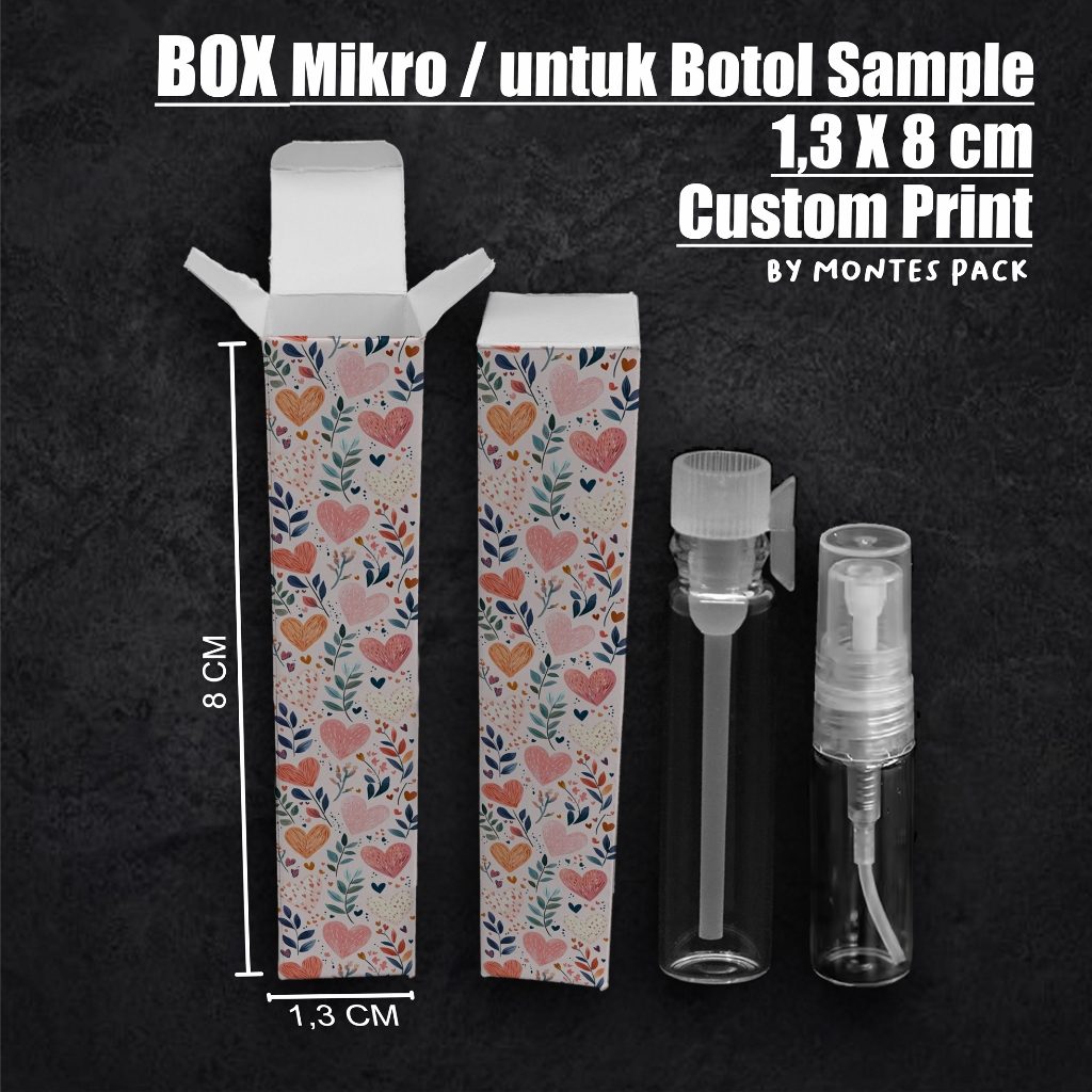 

Box Mikro CUSTOM PRINT untuk Botol Sample 1,3 X 8 cm / packaging botol tester