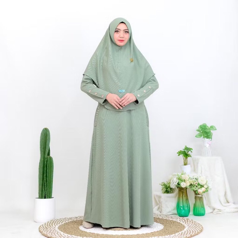 Keyra Dress Batwing Button Knit Premium Gamis Casual Simpel Panjang Muslim Sporty Busui