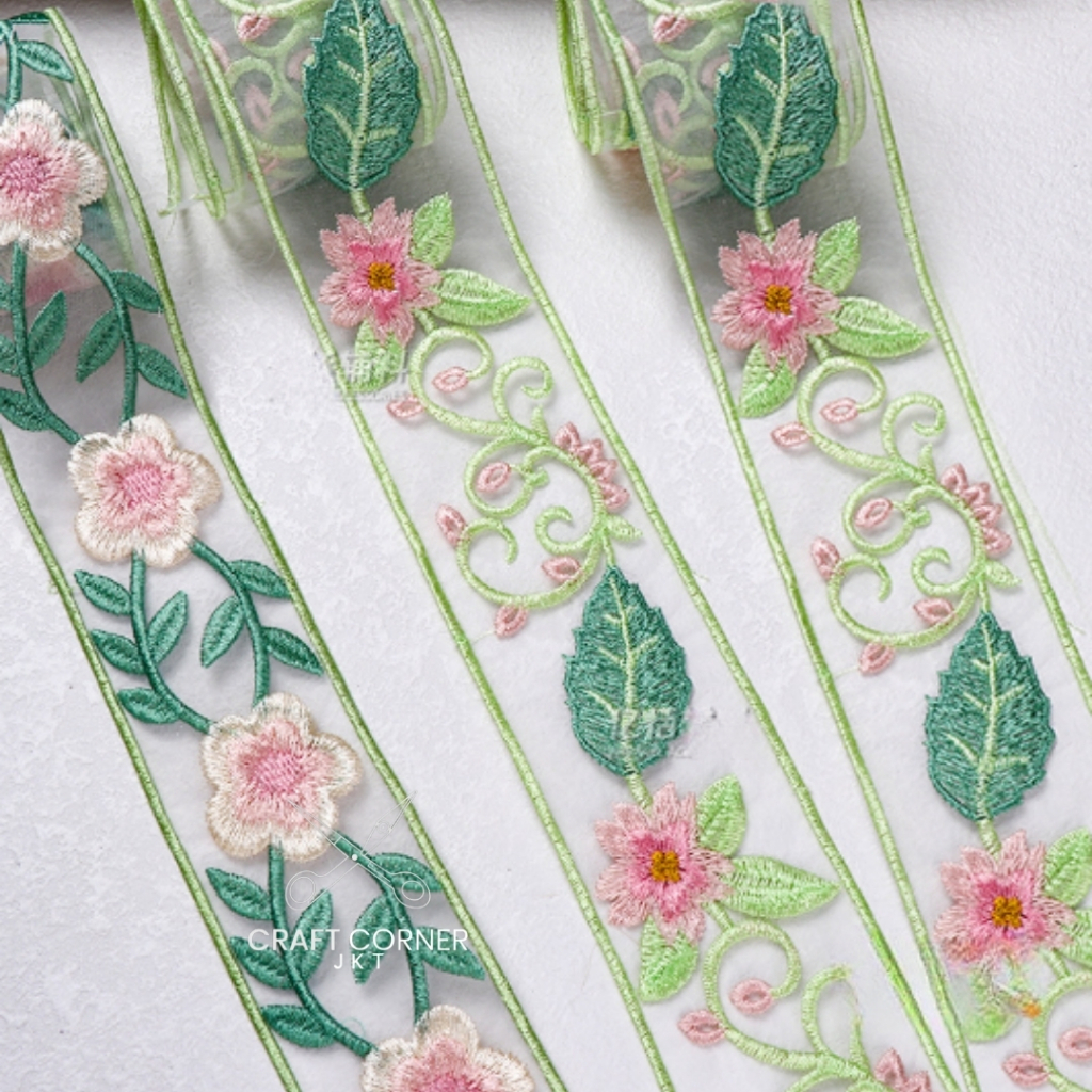 

[MTR] Pita Bordir Bunga 5CM / Flower Ribbon Premium Meteran [RB025]
