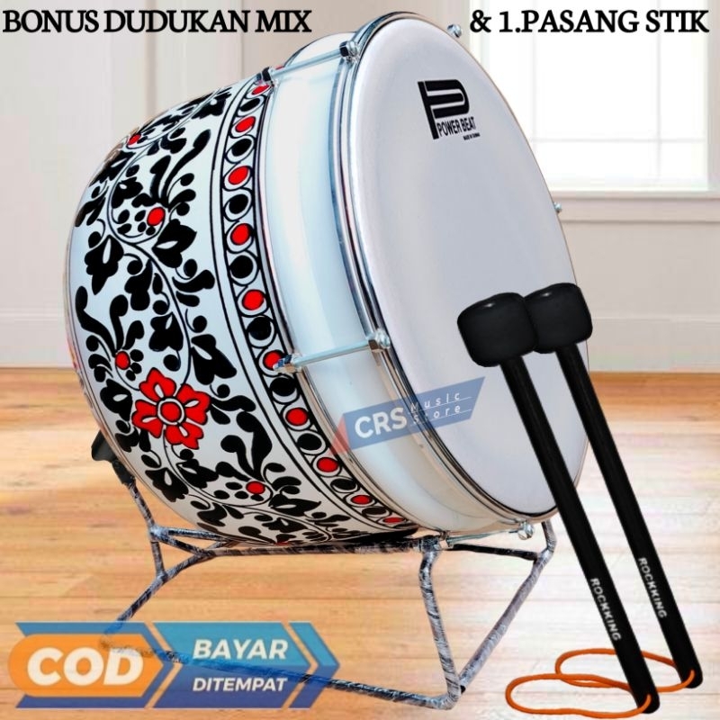 Bas Hadroh Marawis Rebana 12, 14, 16, 18 inch Batik Putih Kombinasi Hitam