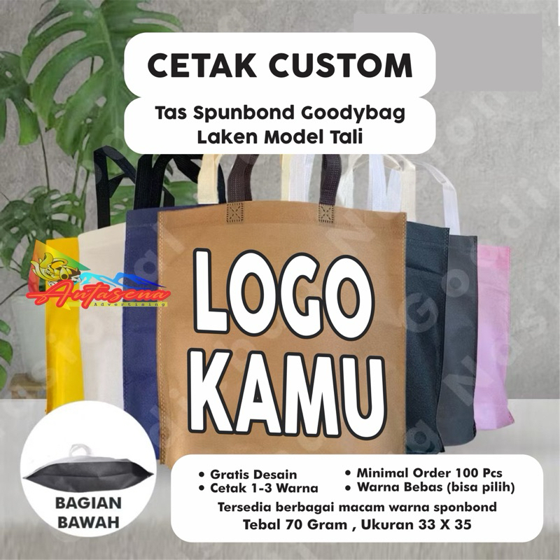 

Sablon / Cetak Custom Tas Goodie Bag Spunbond Tipe Tali Laken (70 Gram) || Gratis Desain || Minimal Order 100 Pcs
