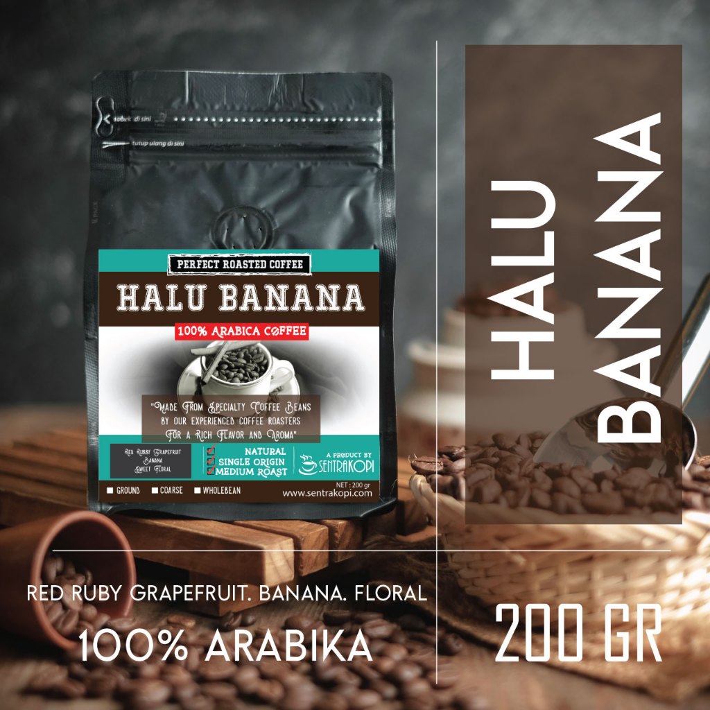 

Kopi Arabika Halu Banana Honey 200 Gram - BUBUK / BIJI - Premium Arabica Coffee by Sentra Kopi 200Gr