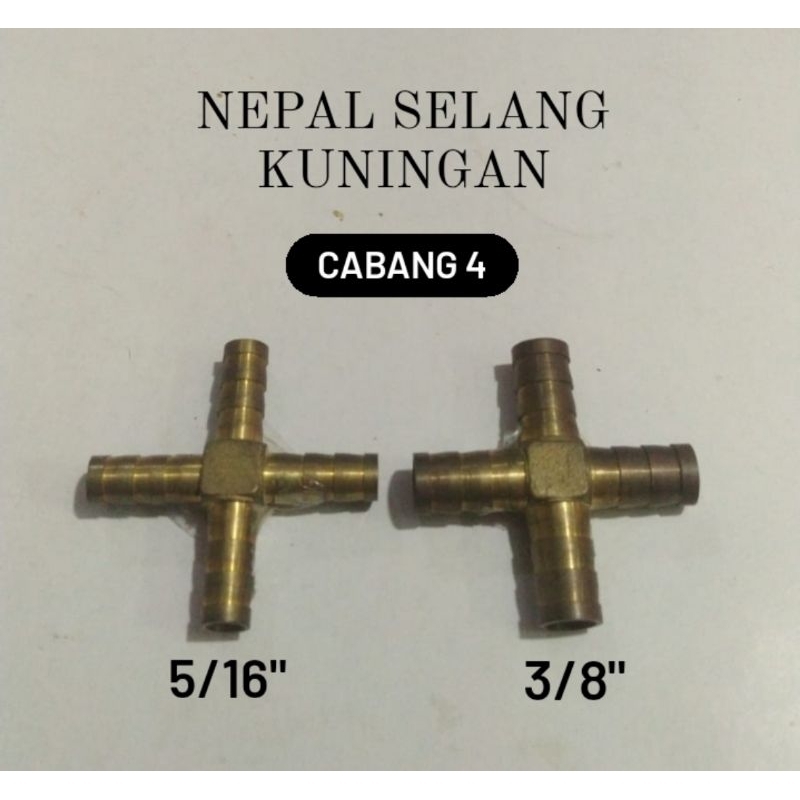 Nepel Selang Kuningan +  / Sambungan Selang Cabang 4 Ukuran 5/16", 3/8"