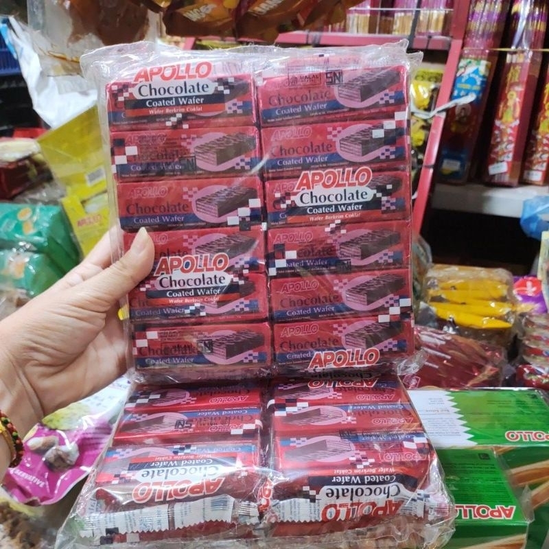 

Apollo wafer rasa coklat dan susu 1pak isi 4 bks masa exp 11/2026