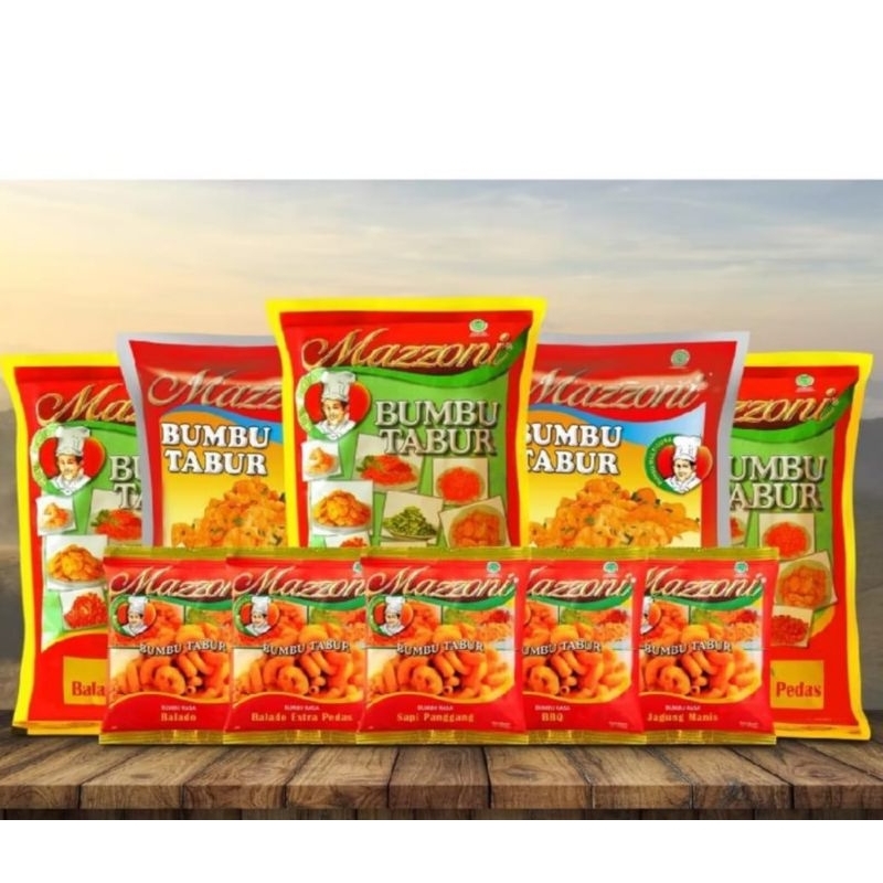

Mazzoni Bumbu Tabur,Rasa Balado/Keju/Rumput Laut/BBQ/Sapi Panggang Kemasan 250