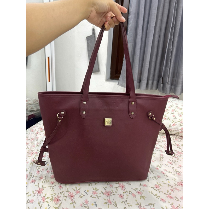 TAS TOTE BAG BRAND VOREN JAY ORIGINAL AUTHENTIC WARNA BURGUNDY BODY AMAN MULUS