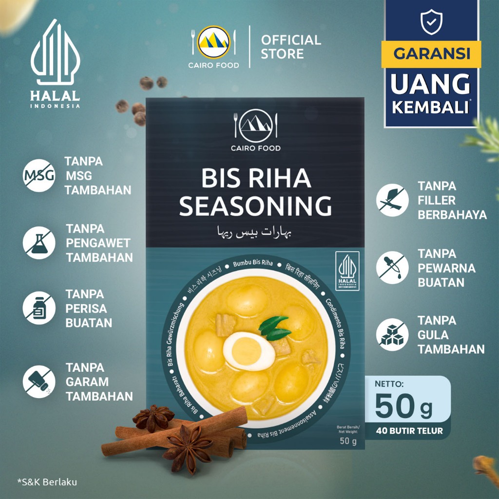 

Bumbu Bis Riha(Kari Telur & Tuna) Sehat – Tanpa MSG, 100% Rempah Murni | Cairo Food