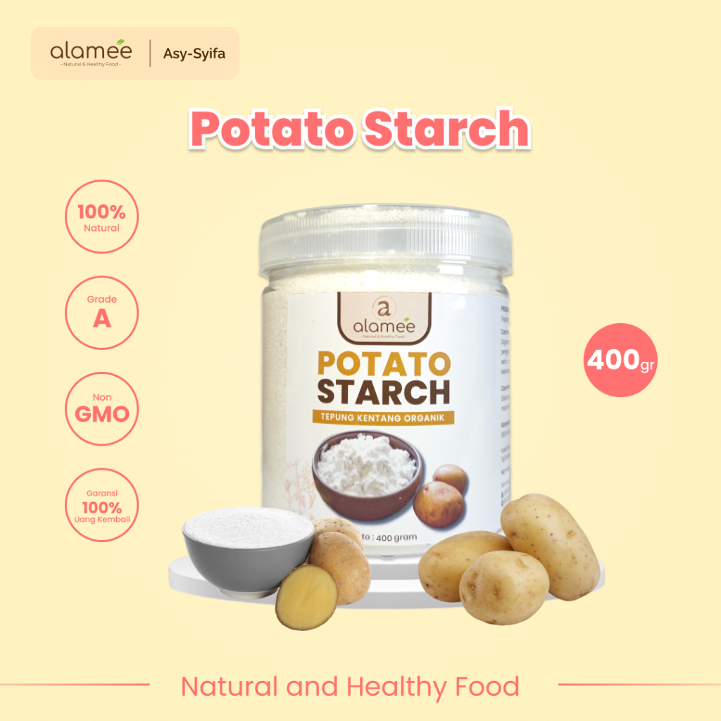 

ALAMEE Tepung Kentang Halus Potato Starch Tepung Kue PREMIUM Mashed Long Potato Powder 400gr