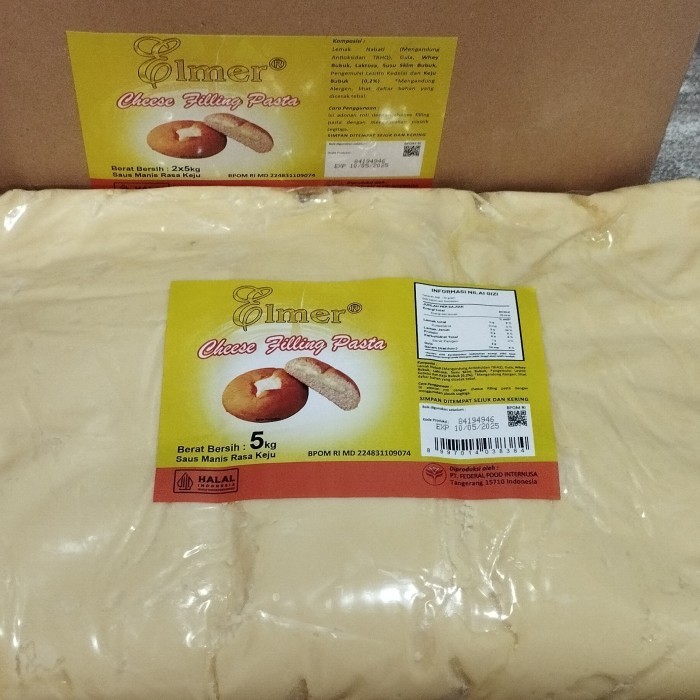 

Elmer Cheese Filling Pasta 5kg / Filling Keju Manis / Isian Roti