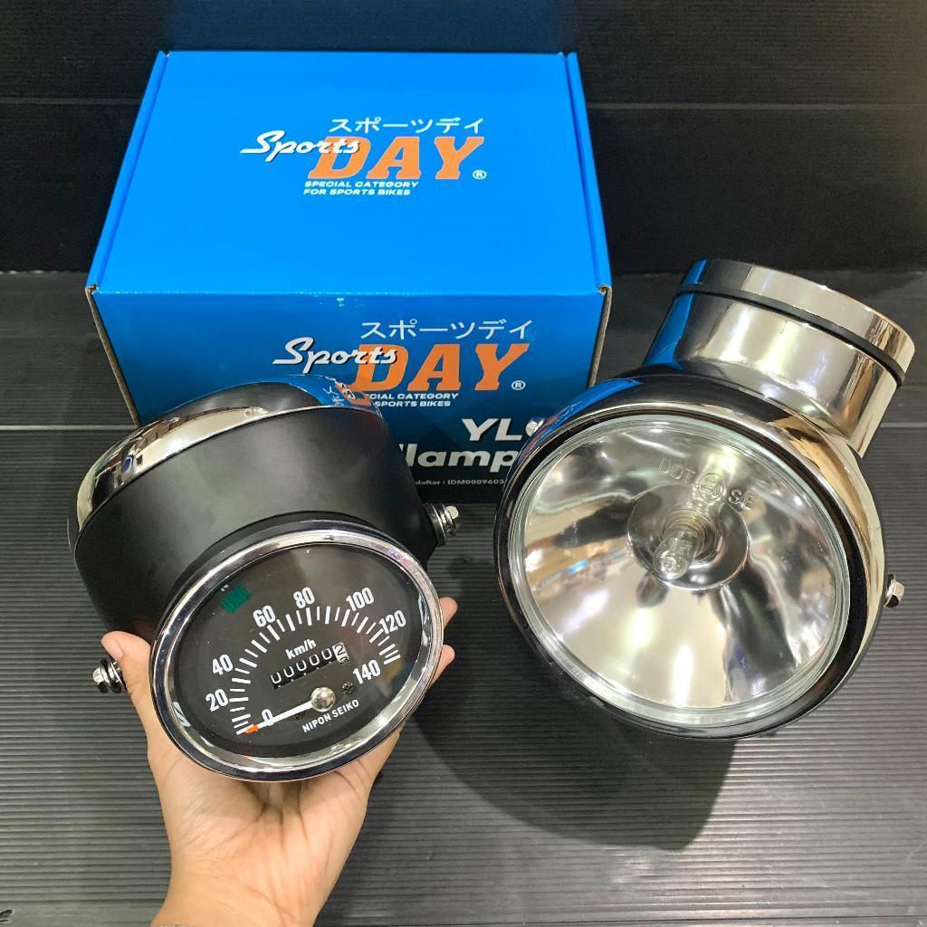 LAMPU DEPAN YL DAY YHA-106 SET BATOK YL BESI HITAM CROM SET SPEEDOMETER FUNGSI PNP CB GL MP CD 90 CD