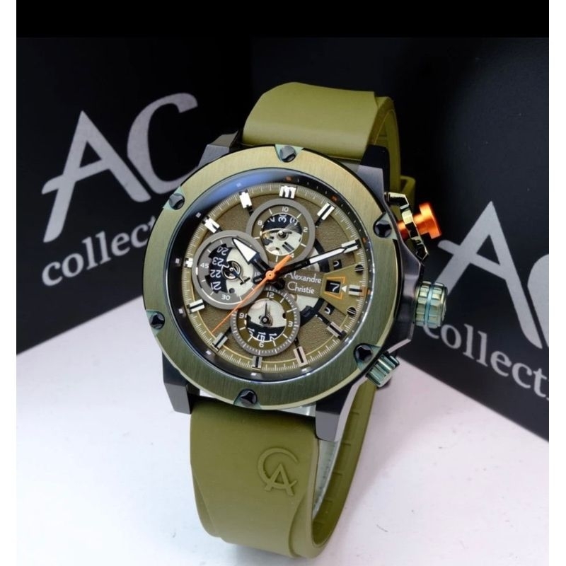 Alexandre Christie jam tangan pria karet AC 6491 original