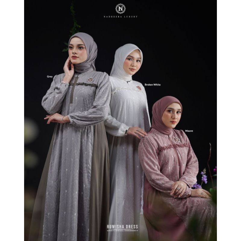 NADHEERA LUXURY READY STOCK - TERBARU RUMISHA DRESS ✓ ABAYA LEBARAN GAMIS MEWAH BUSUI JUMBO PREMIUM
