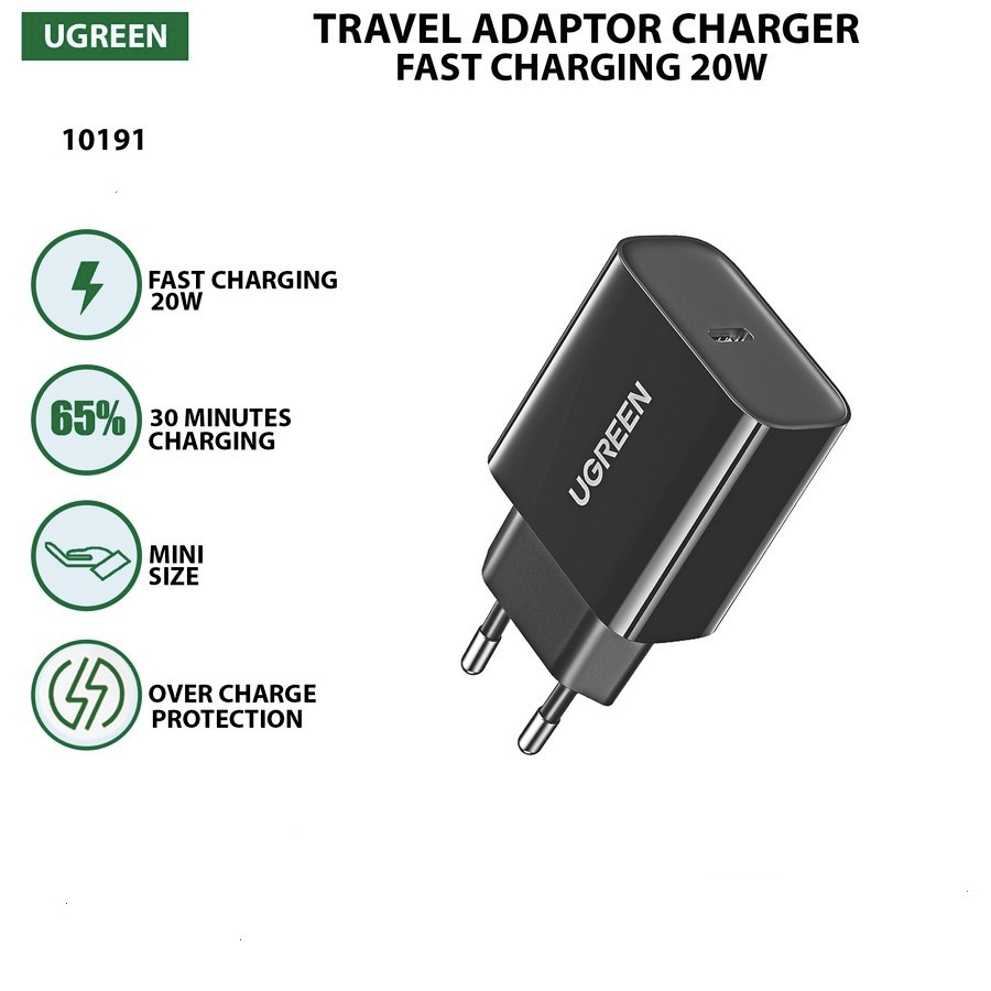 Charger USB-C UGreen CD137 Fast Charger PD 20W 10191  Original adapter ugreen 20W 1 PORT USB TYPE C