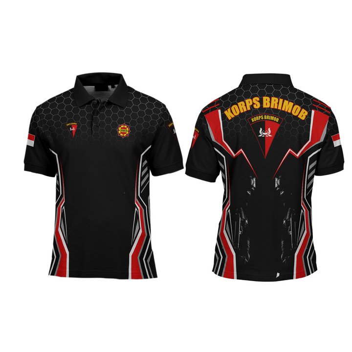 Kaos fullprinting / Baju TEMA  -CORPS BRIMOB- 03 HITAM garis MERAH /baju /KAOS keren tangan panjang 