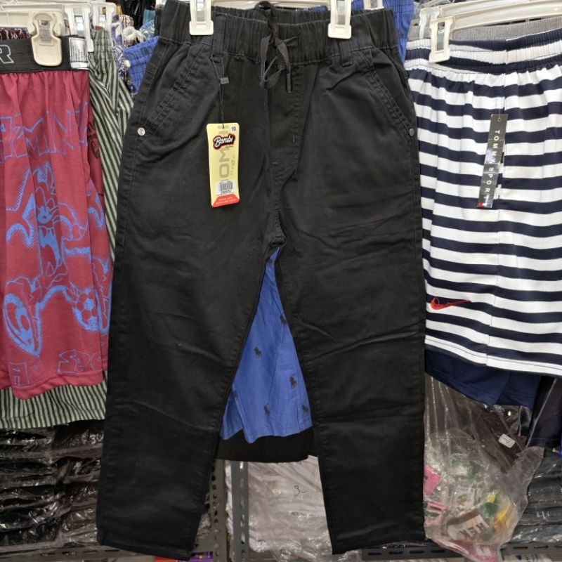 celana panjang anak merk Bombi hitam polos pinggang karet