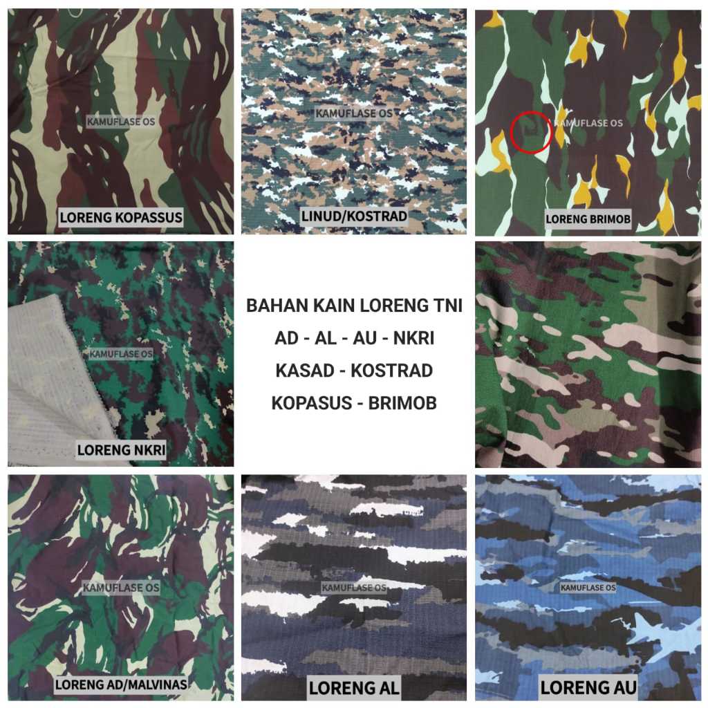 Kain Ripstop Loreng Army Militer dan Ormas Meteran banyak pilihan warna