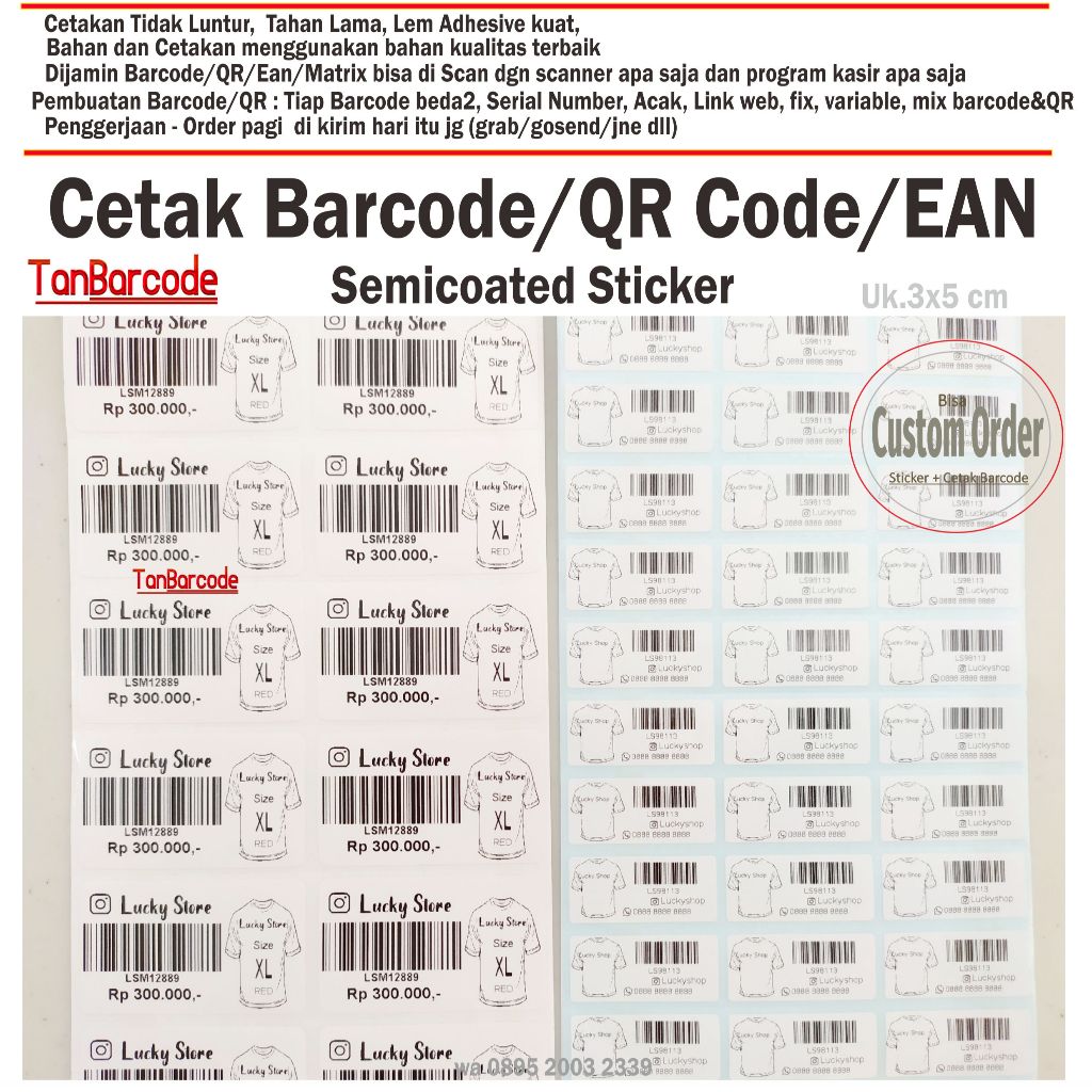 

Cetak sticker Barcode Qr Ean Semicoated 2x5 cm