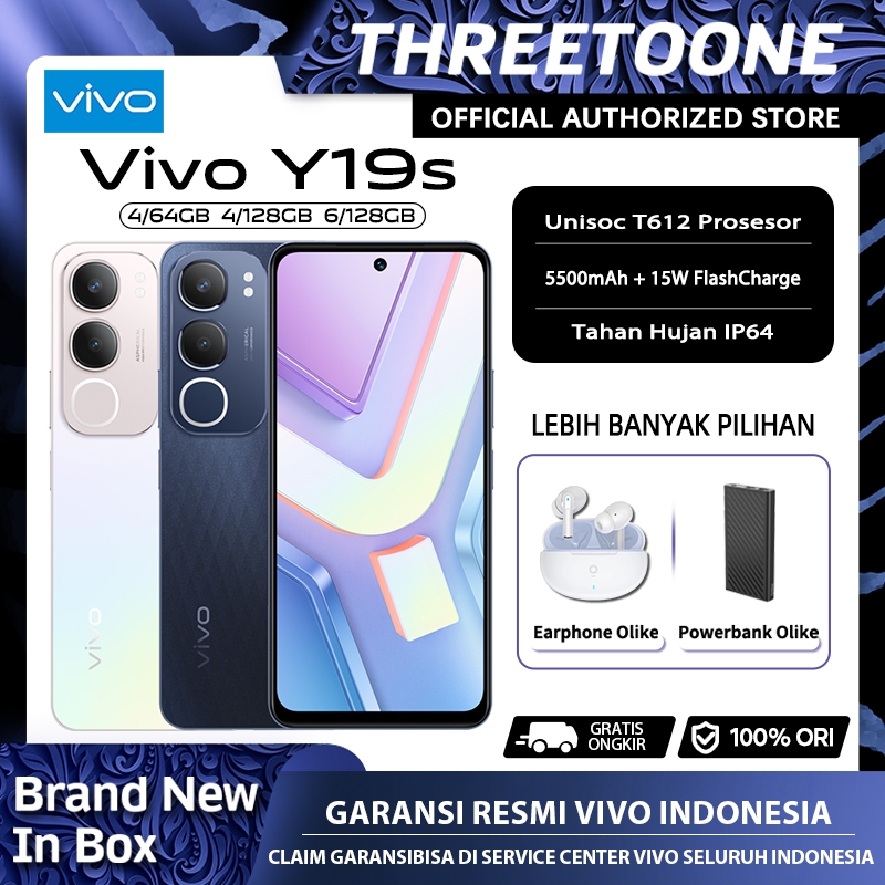 [Official Store] Vivo Y19s (4/64)(4/128)(6/128) 5500mAh Battery,15W Flashcharge,IP64,Vivo Indonesia