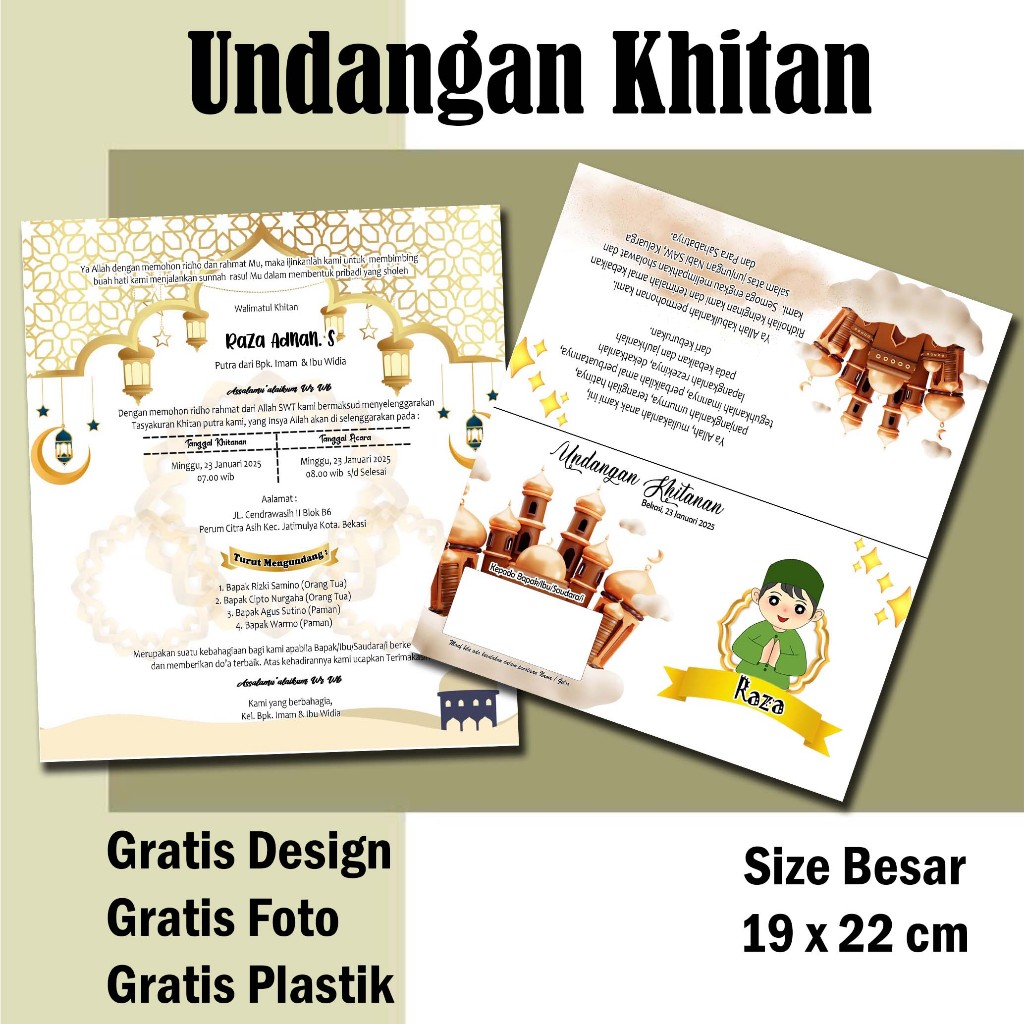 UNDANGAN SUNAT / undangan khitan / undangan lipat / undangan / undangan karakter / undangan khitanan