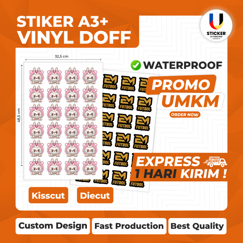 

CETAK STIKER CUSTOM MATTE DOFF A3+ (SUDAH CUTTING)