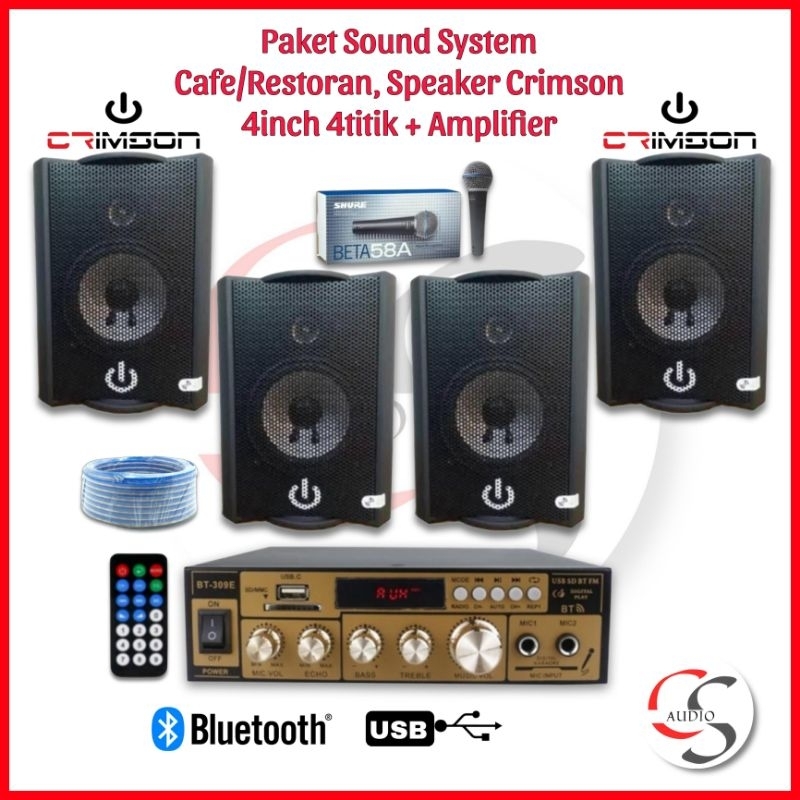 Paket Sound Sistem Cafe/Resto/Klinik Speaker Crimson 4inch 4titik