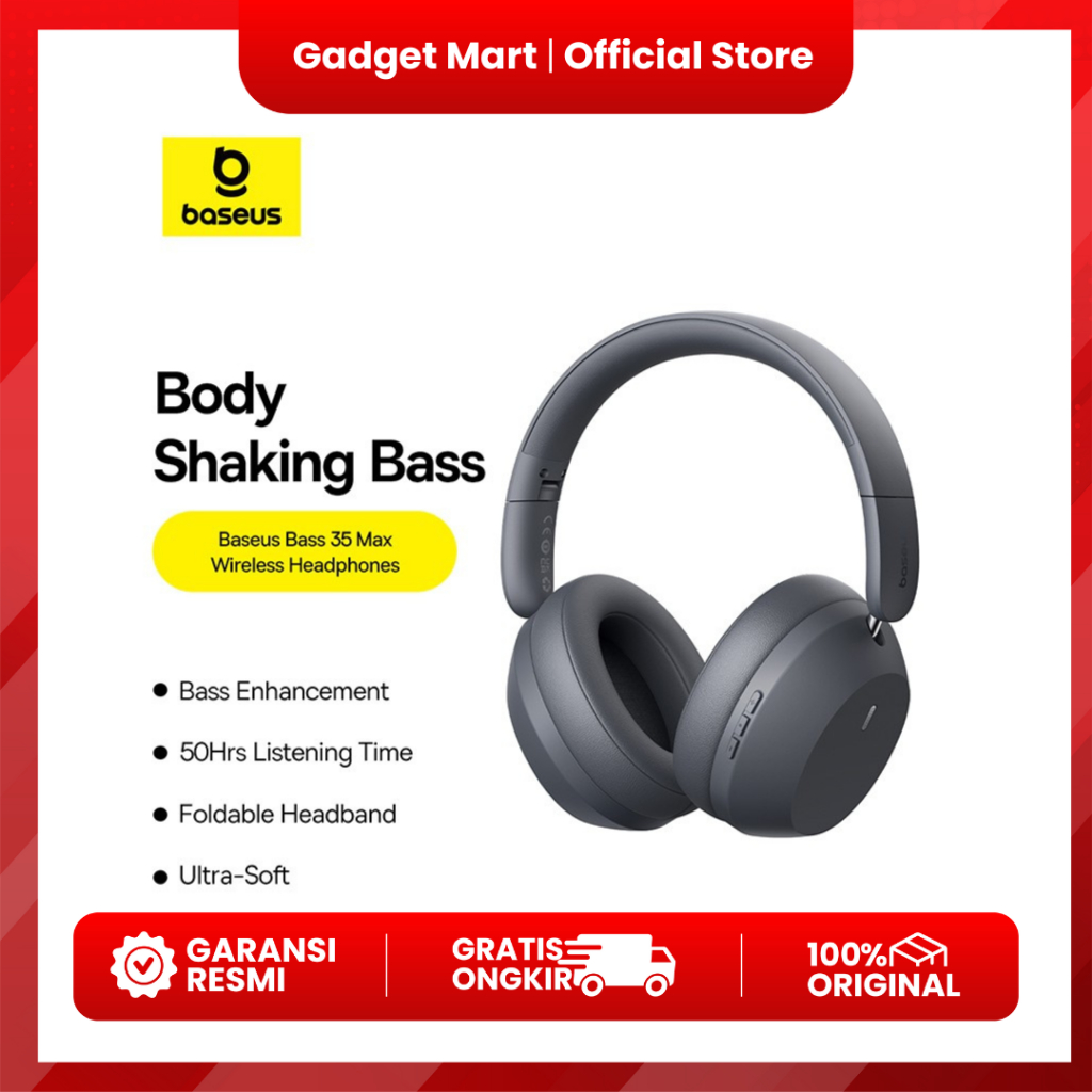 BASEUS Headphone Bluetooth Bass 35 Max - Passive Noise Cancellation