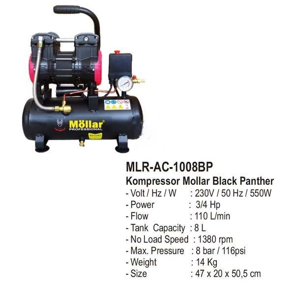 Kompresor Listrik Oilless 3/4 HP 8 Liter Merk Mollar