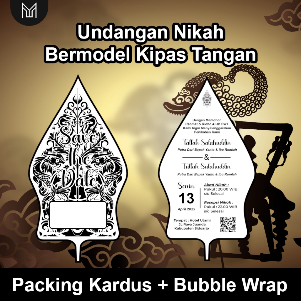 Undangan Pernikahan Model Kipas Tangan Bermotif Wayang Elegan Dan Aesthetic