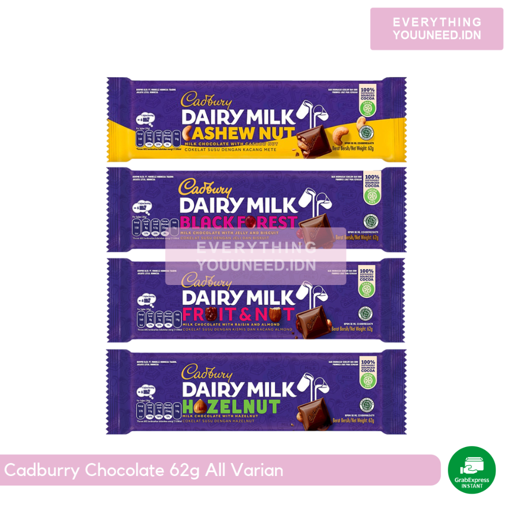 

Cadbury Dairy Milk Coklat Cashew Nut | Fruit & Nut | Chocolate | Hazelnut 62g