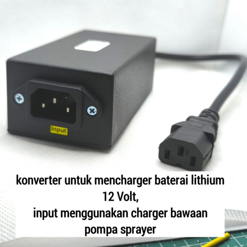 Konverter Charger baterai lithium 12 volt, input charger bawaan pompa sprayer, charger pompa sprayer