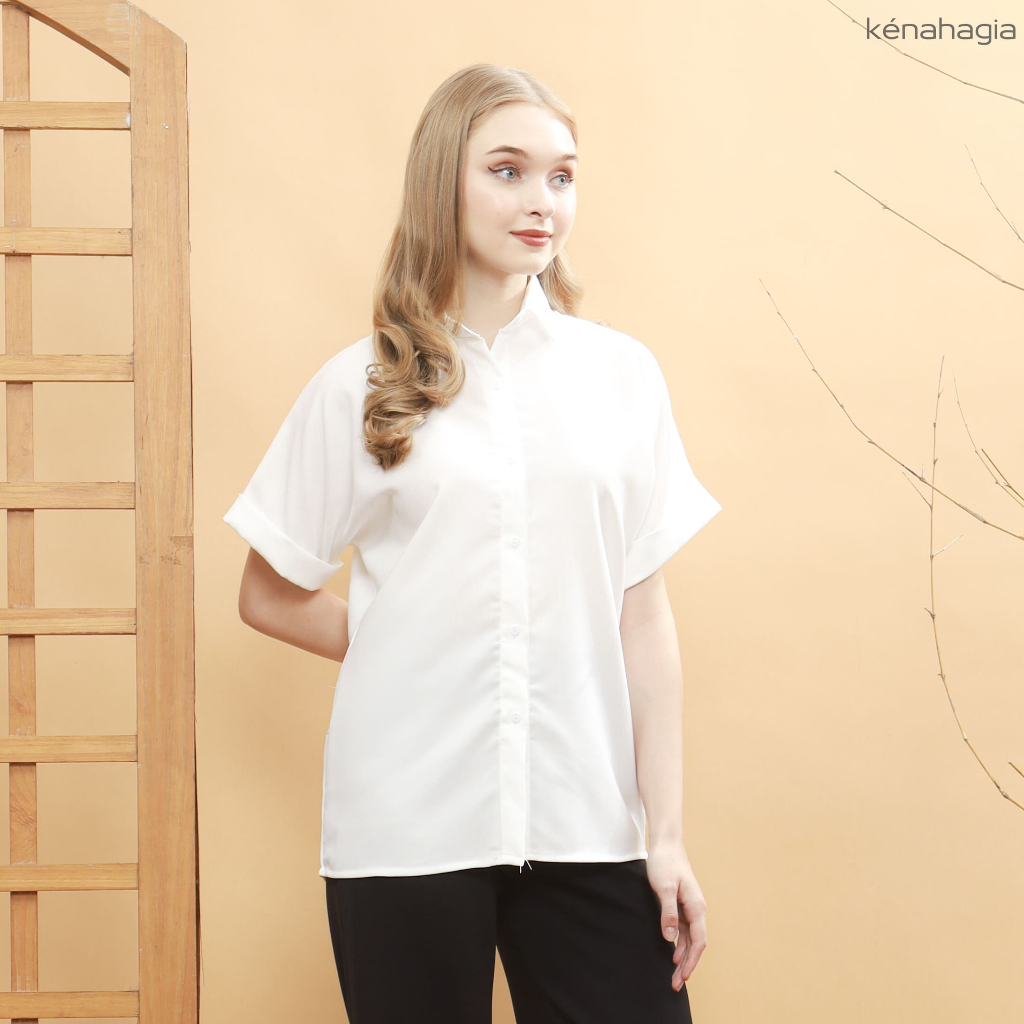 Carissa Kemeja Wanita Korean Style Kemeja Basic Lengan Pendek Kemeja Putih Polos Oversize Kemeja Ker