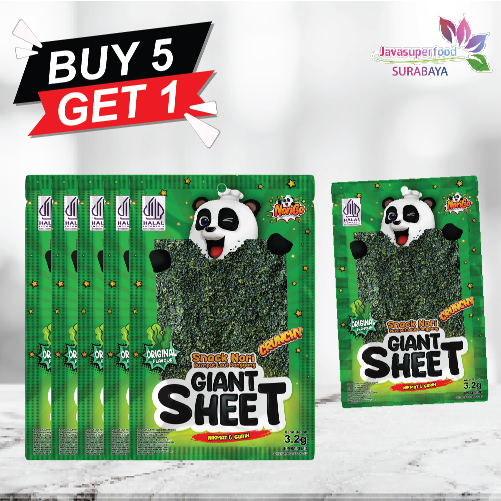 

[BELI 5 PCS GRATIS 1] Norigo / Snack Nori Giant Sheet / Snack Rumput Laut 9.6g Halal