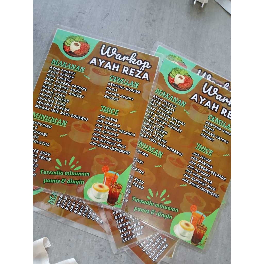 

Cetak Daftar Menu Ukuran A4 + Lamit Tebal